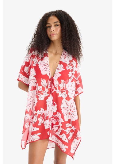 DeFacto Regular Fit Tropikal Desenli Şifon Plaj Kimono-Fall in Love E8221AX25SPRD117
