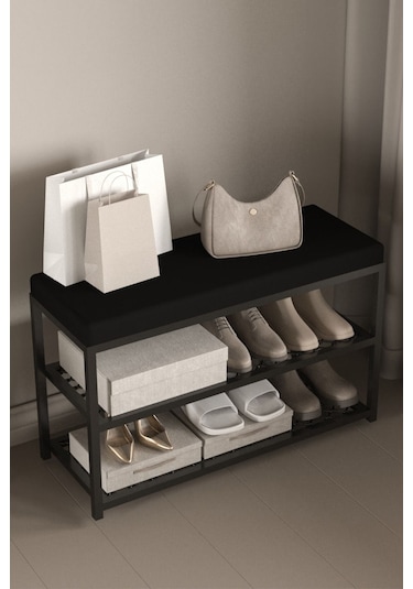 Aju Ayakkabılık Puflu Süngerli Oturaklı Metal Ayakkabı Rafı Modern Vestiyer Baklavalı Metal Siyah Aju Ayakkabılık Puflu Süngerli Oturaklı Metal Ayakkabı Rafı Modern Vestiyer Baklavalı Metal Siyah