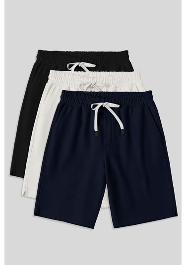 Comfort Fit Basic 3lü Paket Siyah-lacivert-ekru Erkek Şort - 81274 Siyah - Mavi