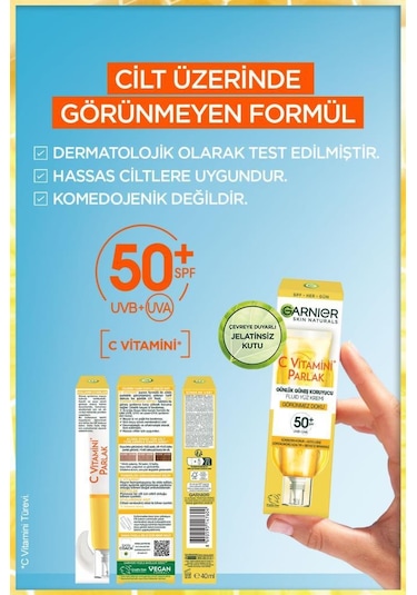 Garnier C Vitamini Parlak Fluid Koruyucu Yüz Güneş Kremi SPF50+ 2 x 40 ML