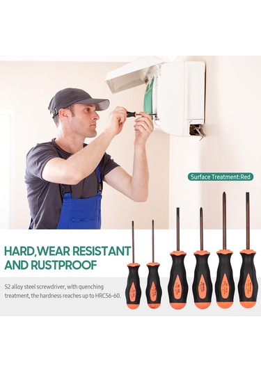 Aubyhe Penggong Ev Kullanıma S2 Çelik Tornavida Seti - 6 Adet Düz/cross Kaymaz Tpr Saplı, Siyah+turuncu 9916 Modeli, Çanta İle Paketli