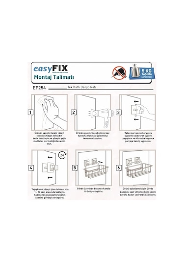 Tek Katlı Banyo Rafı Paslanmaz Yapışkanlı Easyfix Siyah Siyah