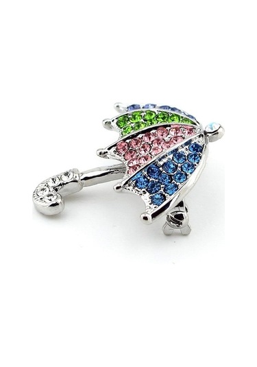 Solfera Renkli Şemsiye Parlak Zirkon Taşlı Metal Rozet Broş Rz153