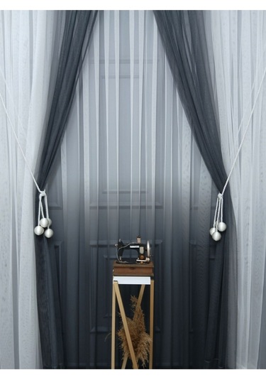 Tül Perde Yeni Tasarım Gri Renkli Renk Geçişli Değrade Sağ/sol Takım Tül Fon Perde GRİ