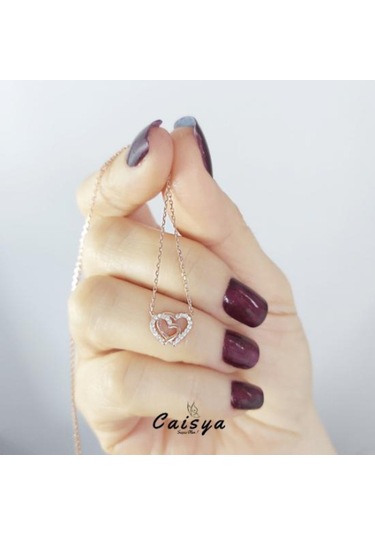 Çift Kalpler Rose Gold Minimal Gümüş Kolye-Rose Gold