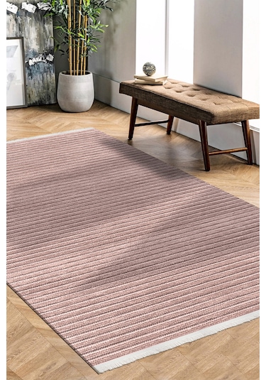 Lidya Bej / Füme Pamuk Dokuma Yumuşak Halı Kaymaz Tabanlı, Kolay Temizlenen, Modern Tasarım Kilim Bej