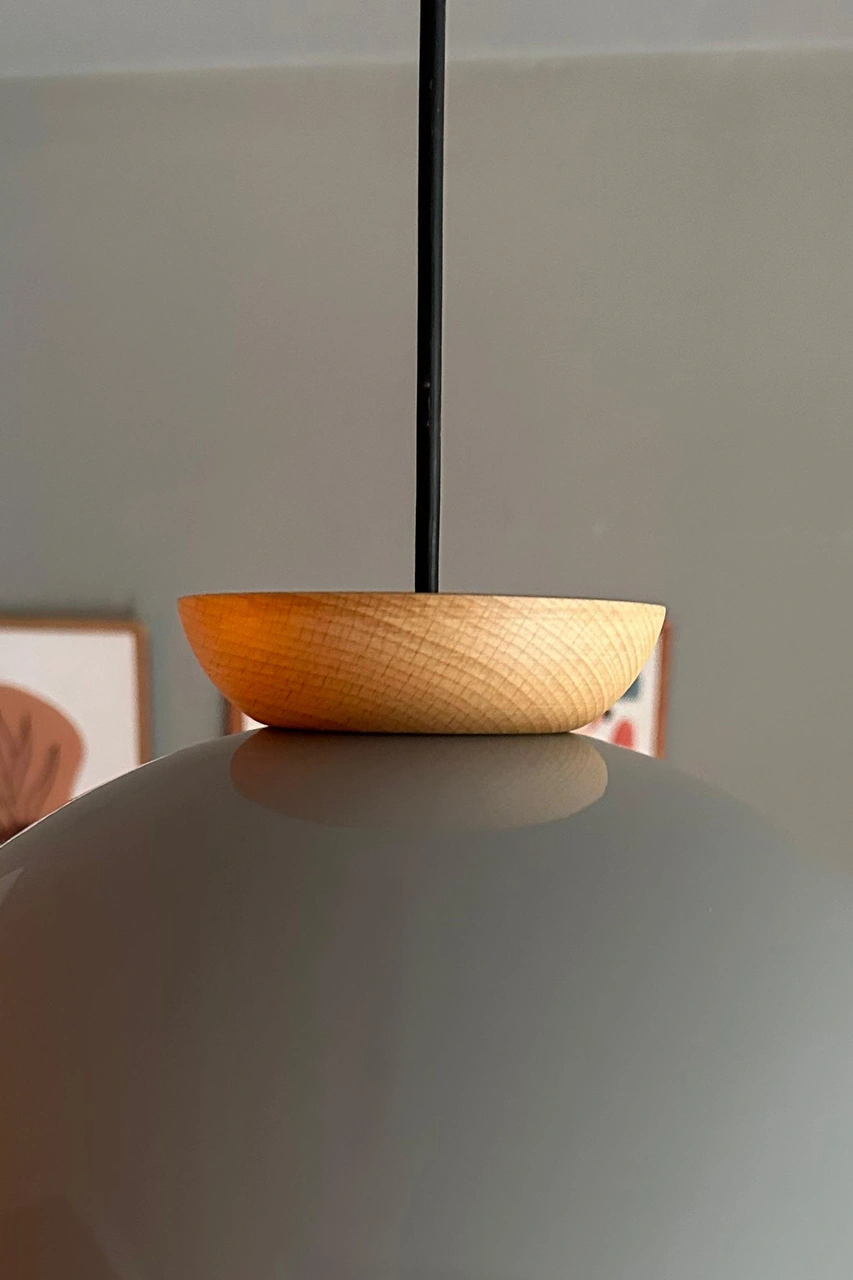 Yimpi Gri Avize Ahşap Tekli Sarkıt Salon Kuaför Cafe Dekoratif Aydınlatma Pastane Gri