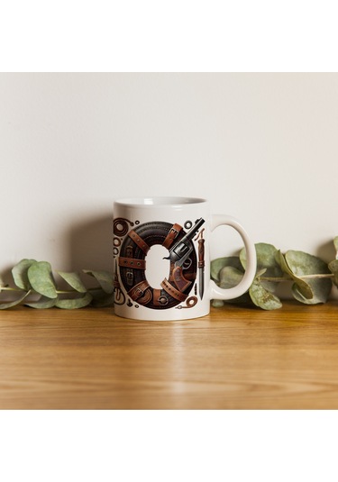 O Harfi Kovboy Temalı Bardak 330 Ml İsim / Harf Kişiye Özel Hediye - Vahşi Batı Konsept Beyaz