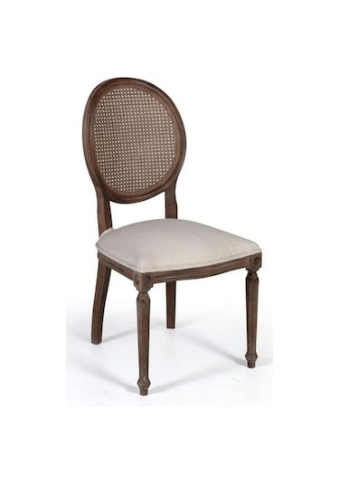 Madalyon Hazeranlı Ahşap Klasik Sandalye Ceviz - Krem