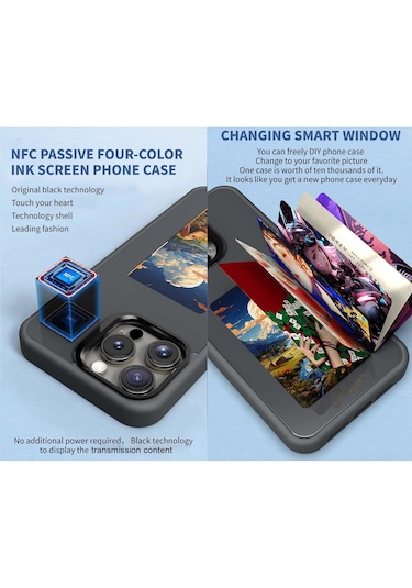 İphone 17 Pro Max Dört Renkli E-mürekkep Ekran Telefon Kılıfı - Siyah Siyah