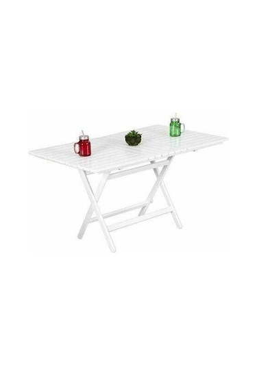 Bahçeme Kaş 60X100 Katlanabilir Ahşap Bahçe Balkon Masası -Beyaz