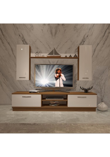 Decoraktiv Eko 5db Mdf Dvd Tv Ünitesi Tv Sehpası Ceviz - Beyaz
