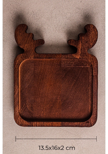 Snippy Deer - Yılbaşı Geyik Desenli Ahşap Çerezlik Sunum Tabağı Sunumluk Servis Tabağı Ahşap