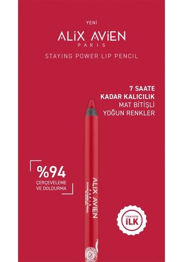 Alix Avien Suya Dayanıklı Uzun Süre Kalıcı Yumuşak Dudak Kalemi Staying Power Lip Pencil 56 Wild Red