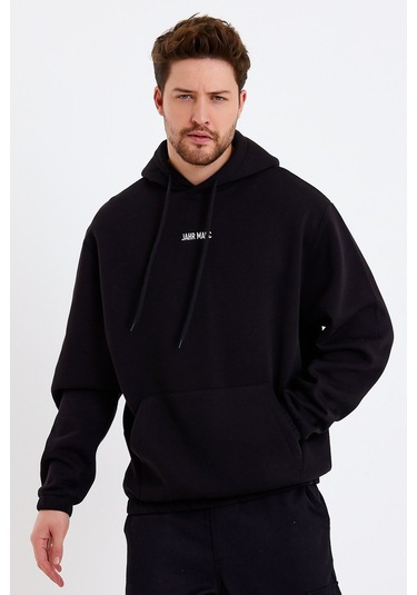 JAHR MARC Nakışlı Oversize Siyah Erkek Sweatshirt Siyah