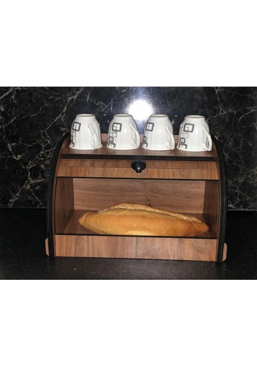 New Bread Box, Ekmeklik, Saklama Gözlü, Baharatlık Rafı, Dekoratif Demonte Ceviz