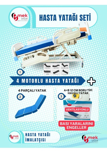 4 Motorlu Hasta Karyolası + 4 Parçalı Yatak + AB Sistem Boru Tipi Havalı Yatak﻿﻿ 12 CM