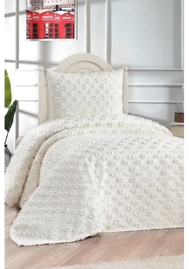 Çeyiz Diyarı Konik 2 Parça Tek Kişilik Pike Takımı Krem Krem