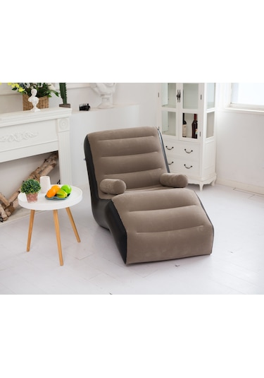 Snapbuy Şişme Tekli Koltuk, Kalın Pvc Kadife Yüzey, Katlanabilir Kahverengi - Siyah