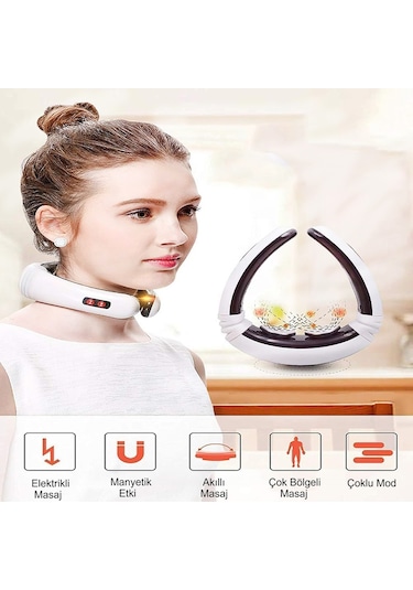 Hymark Servikal Masaj Boyun Omuz Usb Şarjlı Masaj Aleti Fizik Beyaz - Siyah