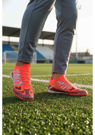 Kırmızı Gümüş Bilekten Lastikli Bağcıklı Unisex Halısaha Ayakkabısı Gh-252-149 G Kırmızı-gümüş