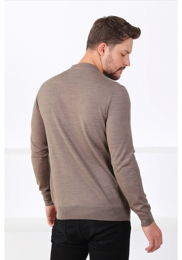 Ferraro K.Bej Bisiklet Yaka Superfine Erkek Triko Kazak Bej