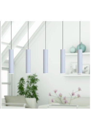 Mylights Sıralı Masaüstü Beşli 5 Li 120 Cm Mat Beyaz Gün Işığı Led Ampullü Led Avize Masa Üstü Led Spot Beyaz