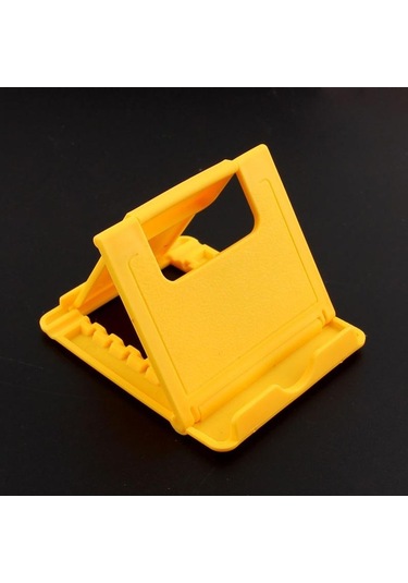 Sarı Evrensel Plastik Tutucu Masaüstü Standı Katlanabilir Telefon Ve Tablet Braketi Akıllı Telefon Için Şeker Renk Halkası