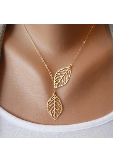 Guangtuo Yeni Moda Çift Yapraklı Kadın Boho Kolye Klavikula Aksesuar Hediyekırmızı-kahverengi10 Ayar Kırmızı-kahverengi