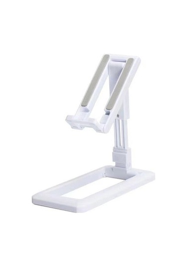 Beyaz Cep Telefonu Tutucu Sabit Katlanabilir Döner Şarj Kaymaz Delik Çift Eksenli Telefon Standı Kompakt Telefon