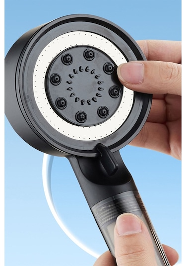 Kustar 5 Fonksiyonlu Çelik Su Tasarruflu Filtreli Turbo Jet Duş Başlığı Siyah