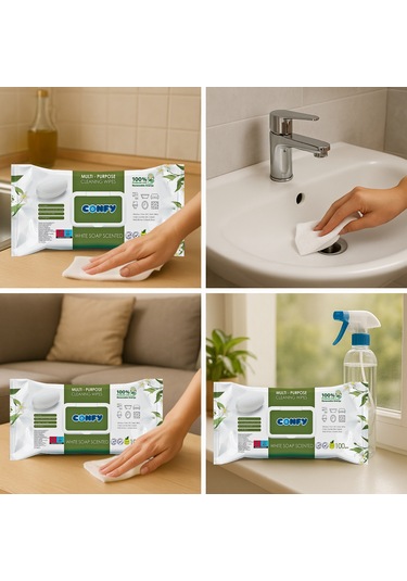 Confy Yüzey Temizlik Havlusu Ve Mendili Beyaz Sabun Kokulu 2'li