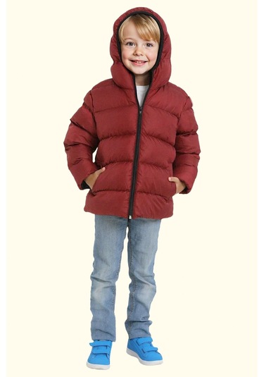 Erkek Çocuk Polarlı Kapüşonlu Su Geçirmez Rüzgara Dayanıklı Şişme Kışlık Mont Bordo