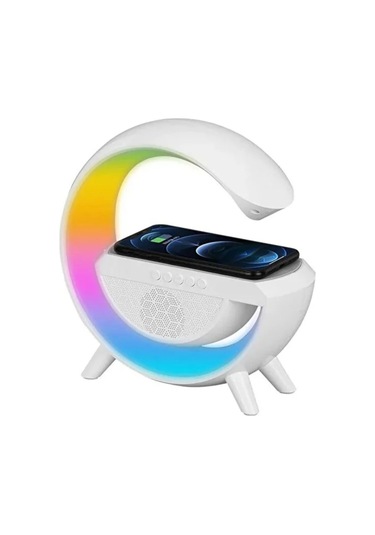 Rgb Işıklı Bluetooth Hoparlörlü Akıllı Masa Lambası Kablosuz Şarj Destekli Çok Fonksiyonlu Led Lamba