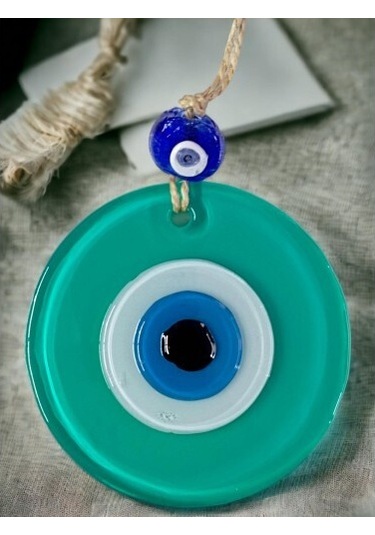 Yeşil Nazar Boncuklu Duvar Süsü 10 Cm Cam Duvar Dekoru - 90524842344271000f