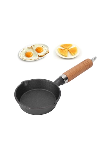 Hangfox 10cm Demir Tava, Ergonomik Ahşap Saplı, Düz Tabanlı, Tüm Ocak Tiplerinde Kullanılabilir, Yumurta-pankek Pişirmek İçin Dayanıklı Fritöz