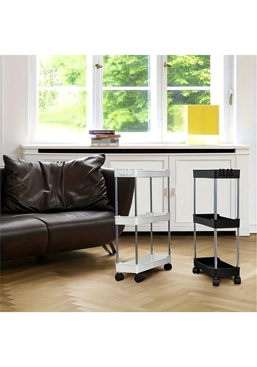 Sunshine011 3 Katlı İnce Siyah Tekerlekli Metal Depolama Arabası, Mutfak Banyo Çamaşır Odası İçin Dikey Organizatör, Montaj Gerekmez Siyah