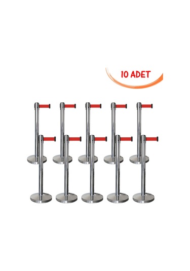 Şerit Güvenlik Bariyeri Paslanmaz Şerit Bariyer Yönlendirme Bariyeri - 304 Krom 10 Adet