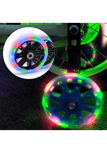 Samdoo 12-20 İnç Bisiklet Denge Tekerlekleri, Işıklı Yeşil Tekerlekler, Çelik Konstrüksiyon, Tam Aksesuar Seti Araçlar, Zil Dahil Yeşil