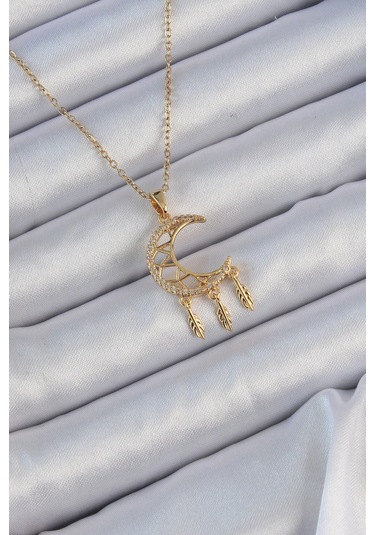 Dodes Dodes 316l Çelik Zincir Altın Renk İşlemeli Zirkon Taşlı Ay Kolye Tg27bko9171 Çok Renkli
