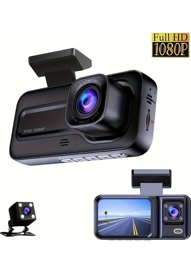 Chuangyinshop 3 Lens Without Card Araç Kamerası 1080p Ön 720p İçi Arka Görüş Gece Vizyonu Dvr Kayıt