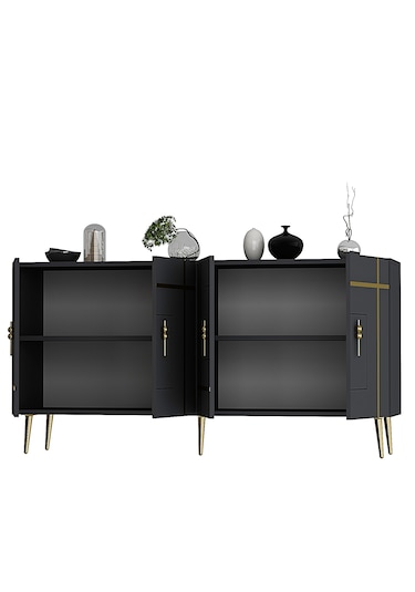 Honest Konsol Tv Sehpası Çok Amaçlı Dolap 150 Cm Antrasit Altın