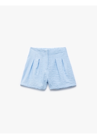 Koton Pile Detaylı Beli Lastikli Dokulu Mini Şort Mavi 5skg40171aw Mavi
