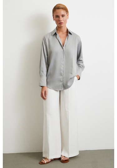 Diagonal Desen Gömlek Gri Gri