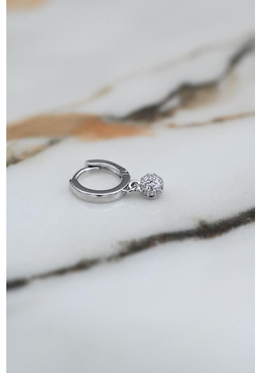 Gümüş Yuvarlak Figür Zirkon Taş Çelik Piercing Tragus Helix Kıkırdak Küpesi-0vp165