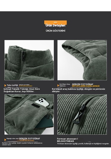 Erkekler İçin Büyük Beden Kadife Polar Astarlı Kalın Yelek Sarı