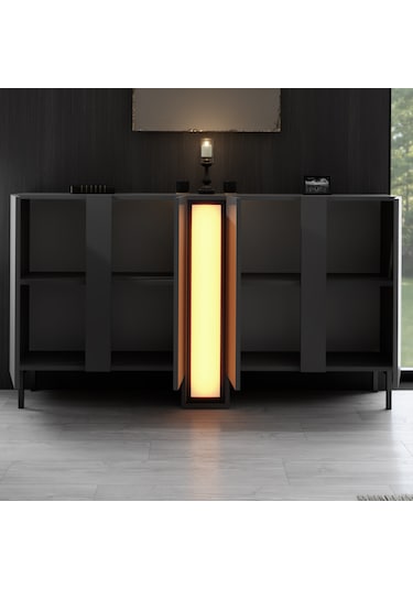 Nova Siyah Demir Ayaklı Rgb Led Işık Sistemli Antrasit Konsol Antrasit - Siyah