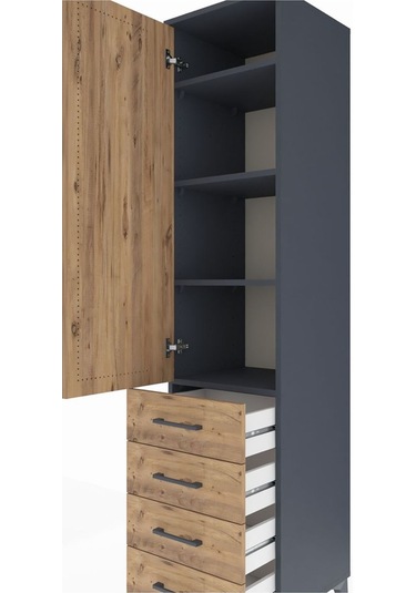 Hyperion Dolap 4 Raflı 4 Çekmeceli Tek Kapaklı 44x44x195 Antr... Antrasit