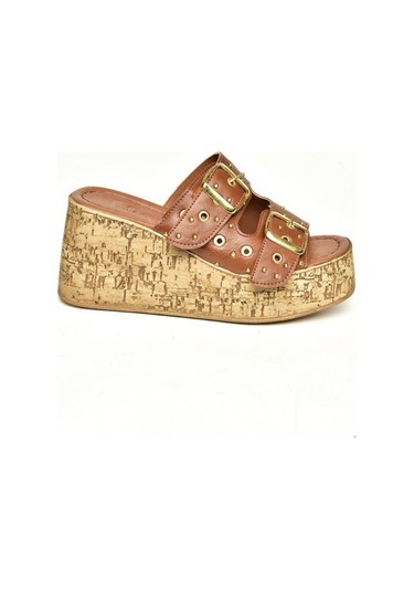 Fox Shoes U996753509 Taba Dolgu Topuklu Kadın Ayakkabı Taba-suni Deri