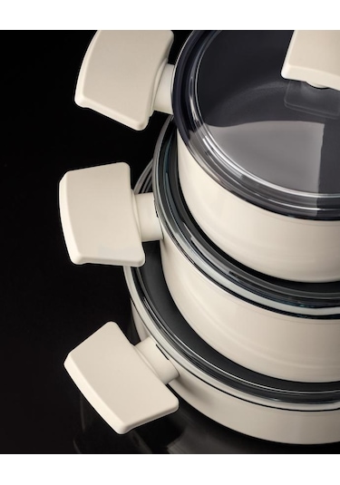 Madame Coco Nano Seramik 7 Parça Tencere Seti Antrasit - Beyaz